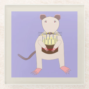 Siamese Rat with Birthday Cake Glass Coaster