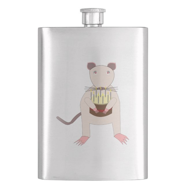 Siamese Rat with Birthday Cake Hip Flask (Front)