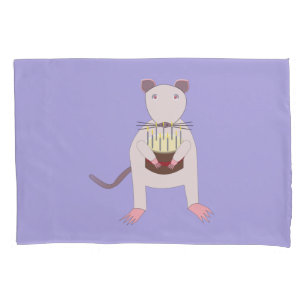 Siamese Rat with Birthday Cake Patterned Pillowcase