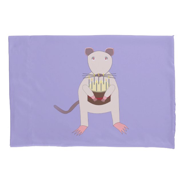 Siamese Rat with Birthday Cake Patterned Pillowcase (Front)