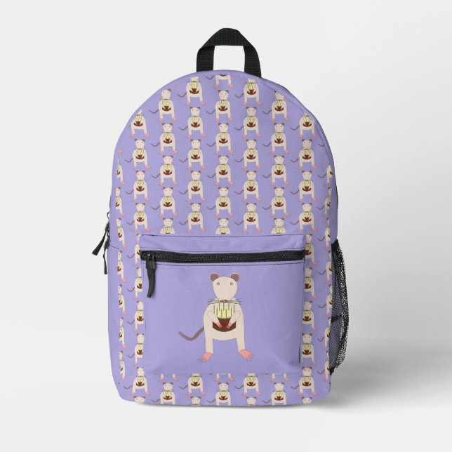 Siamese Rat with Birthday Cake Printed Backpack (Front)