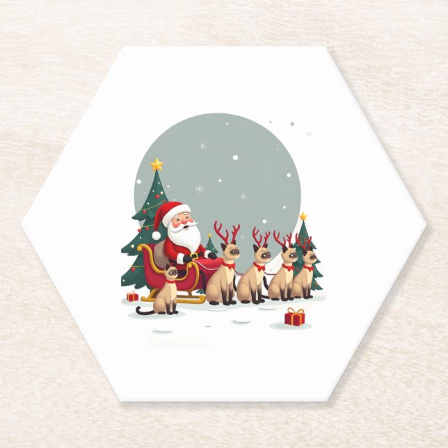 Siamese Reindeer Christmas Siamese Cat Lover Gifts Paper Coaster (Front)