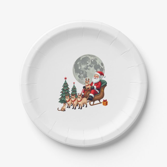 Siamese Reindeer Christmas Siamese Cat Lover Gifts Paper Plate (Front)