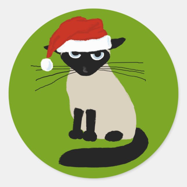 Siamese Santa Clause - Funny Christmas Cat Classic Round Sticker (Front)