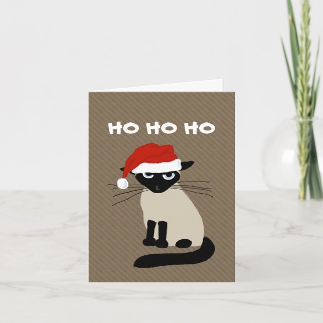 Siamese Santa Clause - Funny Kitty Cat Christmas Holiday Card (Front)