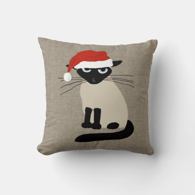 Siamese Santa Claws - Funny Christmas Kitty Cat Cushion (Front)