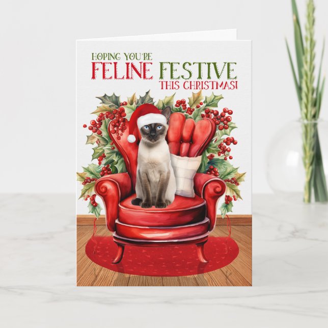 Siamese Seal Point Christmas Cat FELINE Festive Holiday Card (Front)