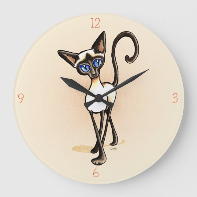 Siamese Seal Point Crosswalk Off-Leash Art™ Large Clock (Front)