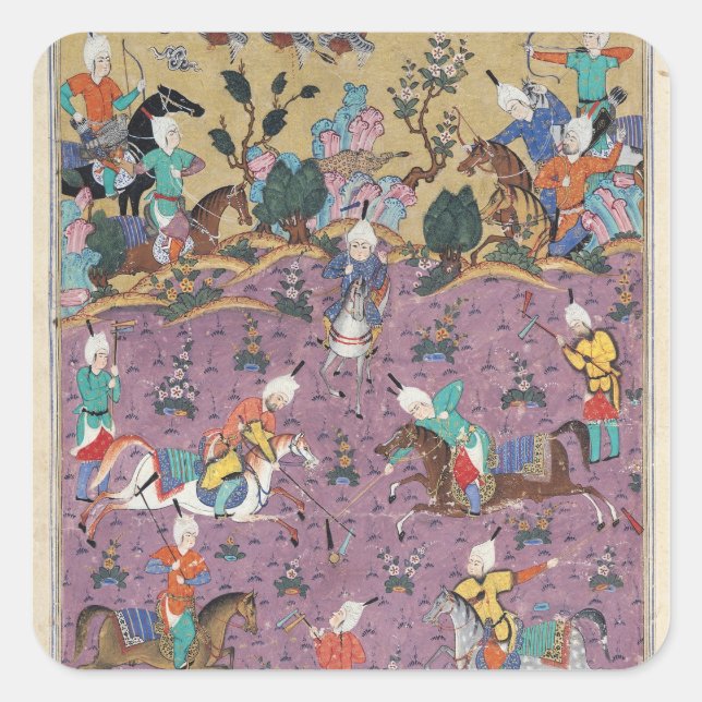 Siavosh Playing Polo with Afrasiab Square Sticker (Front)