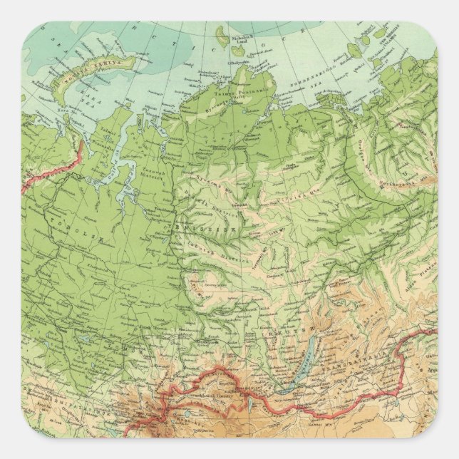 Siberia map with shipping routes square sticker (Front)