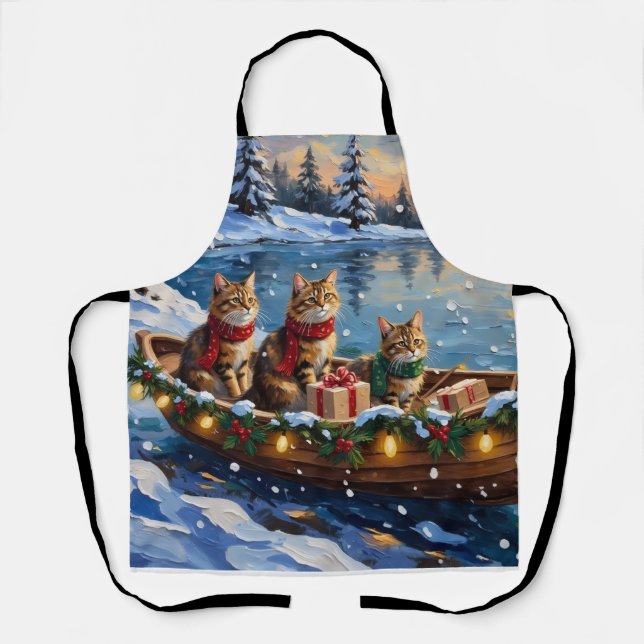 Siberian Cat Christmas Boat Holiday Apron (Front)