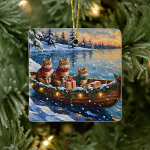 Siberian Cat Christmas Boat Holiday Ceramic Ornament