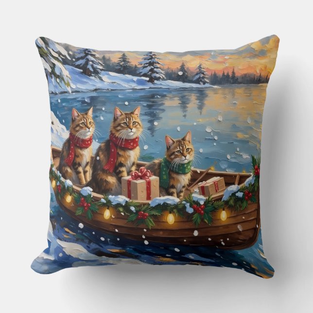 Siberian Cat Christmas Boat Holiday Cushion (Front)