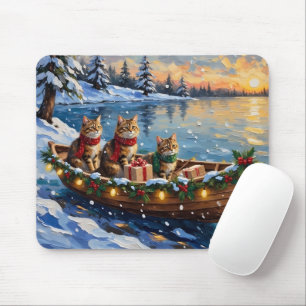 Siberian Cat Christmas Boat Holiday Mouse Pad