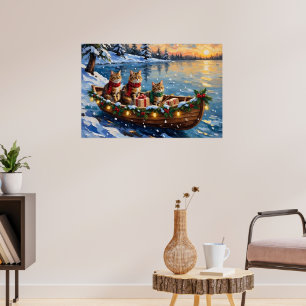 Siberian Cat Christmas Boat Holiday Poster