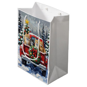 Siberian Cat Christmas Red Truck Holiday Medium Gift Bag