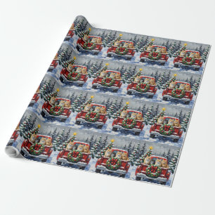 Siberian Cat Christmas Red Truck Holiday Wrapping Paper