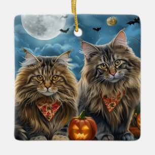 Siberian Cat Halloween Spooky Ceramic Ornament
