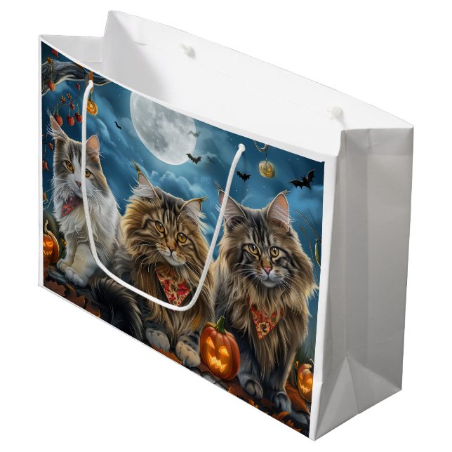 Siberian Cat Halloween Spooky  Large Gift Bag (Front Angled)