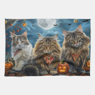 Siberian Cat Halloween Spooky  Tea Towel