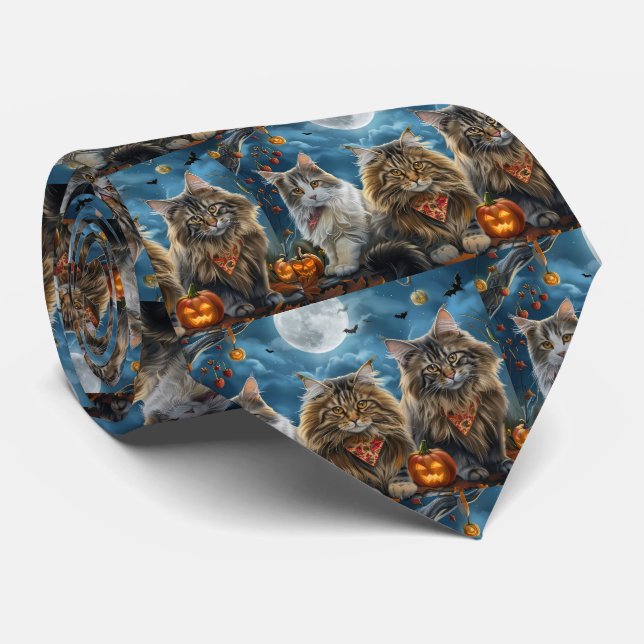 Siberian Cat Halloween Spooky  Tie (Rolled)