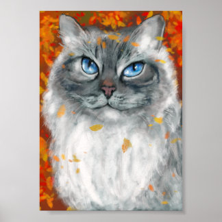 Siberian Cat in Autumn Colours Poster