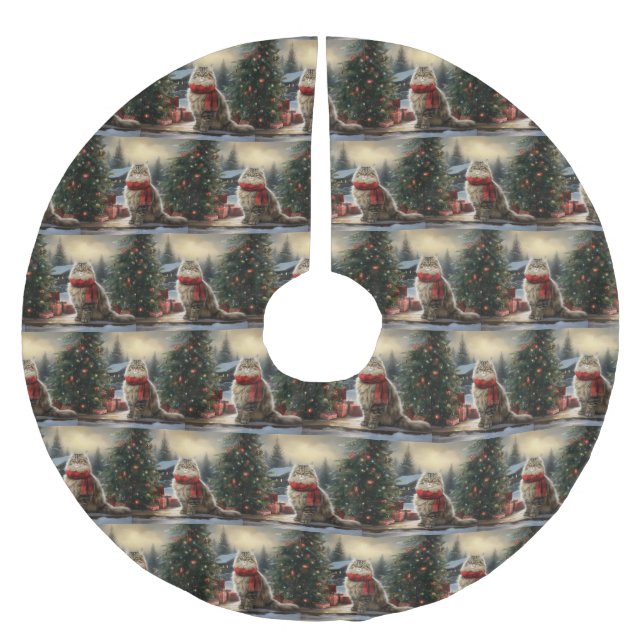 Siberian Cat in Snow Christmas Brushed Polyester Tree Skirt (Front)