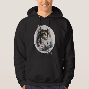 Siberian Cat Japanese Cherry Blossom Floral Waterc Hoodie