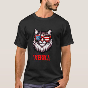 Siberian Cat Merica 4th of July US Flag T-Shirt