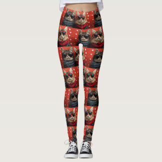 Siberian Cat with Heart Roses Valentine's Day Leggings