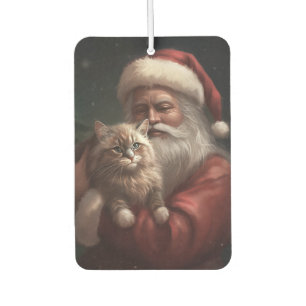 Siberian Cat With Santa Claus Festive Christmas  Car Air Freshener