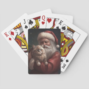Siberian Cat With Santa Claus Festive Christmas Playing Cards