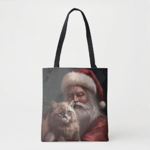 Siberian Cat With Santa Claus Festive Christmas  Tote Bag