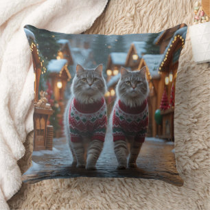 Siberian Cats Christmas Snow Holiday  Cushion