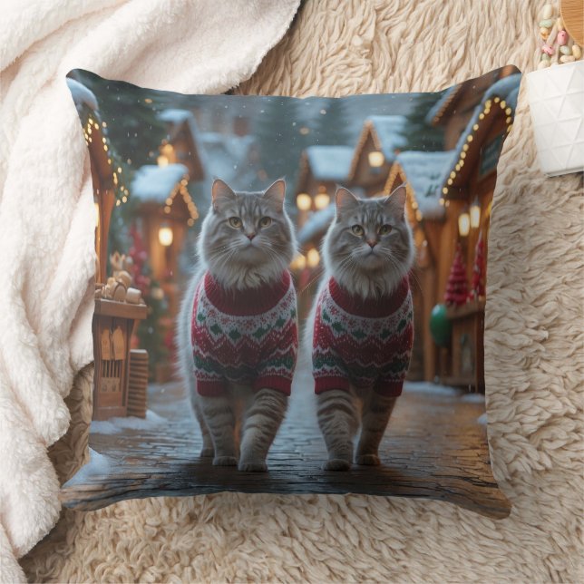Siberian Cats Christmas Snow Holiday  Cushion (Blanket)