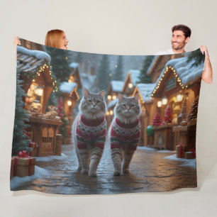 Siberian Cats Christmas Snow Holiday  Fleece Blanket