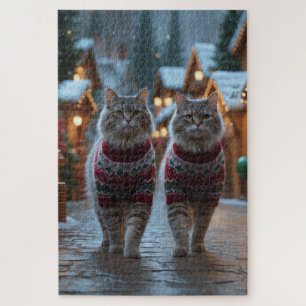 Siberian Cats Christmas Snow Holiday Jigsaw Puzzle