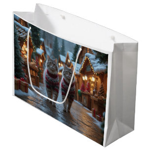 Siberian Cats Christmas Snow Holiday  Large Gift Bag