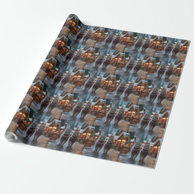 Siberian Cats Christmas Snow Holiday  Wrapping Paper (Unrolled)