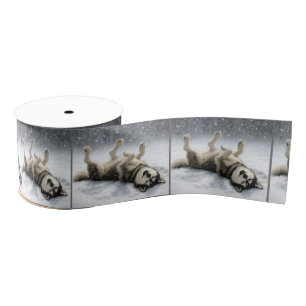Siberian Huskey Creating a Snow Angel Grosgrain Ribbon