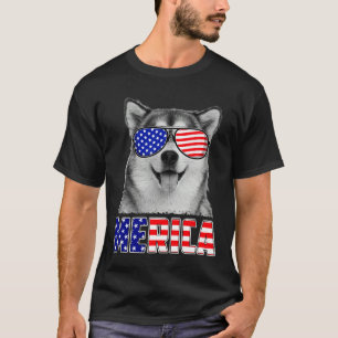 Siberian Husky 4th Of July Merica Usa Flag Dog Me T-Shirt