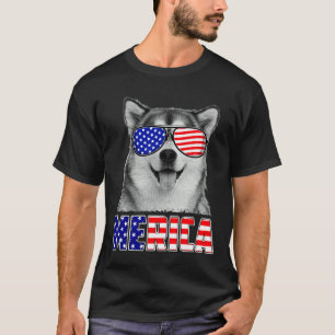 Siberian Husky 4th Of July Merica Usa Flag Dog Me T-Shirt