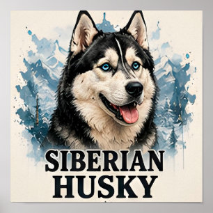 Siberian Husky Arctic Dog Portrait Premium Artwork Poster
