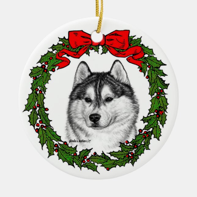 Siberian Husky Art by Glenda S. Harlan Ceramic Ornament (Front)