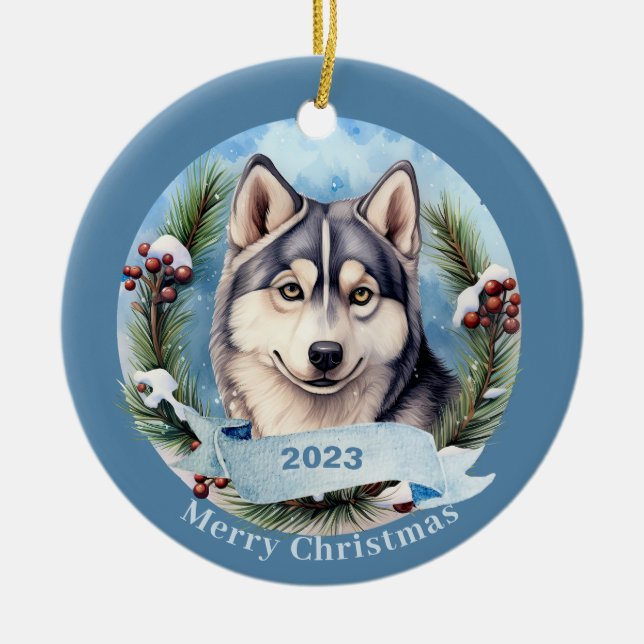 Siberian Husky  Art  Dog Pet  Ceramic Ornament (Front)
