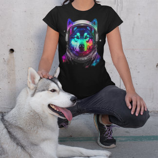 Siberian Husky Astronaut Dog in Space Colourful T-Shirt