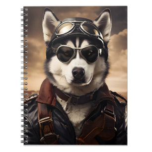 Siberian Husky Aviator WWI Vintage Portrait Notebook