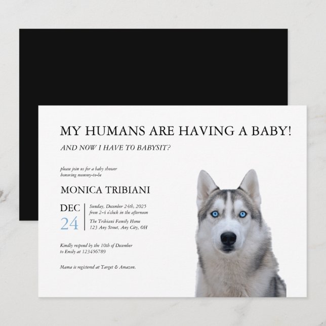 Siberian Husky Baby Shower Minimalist Invitation (Front/Back)
