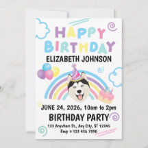 Siberian Husky Birthday Party Invitation White