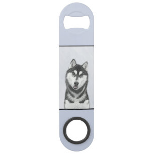 Siberian Husky (Black and White) Painting Dog Art